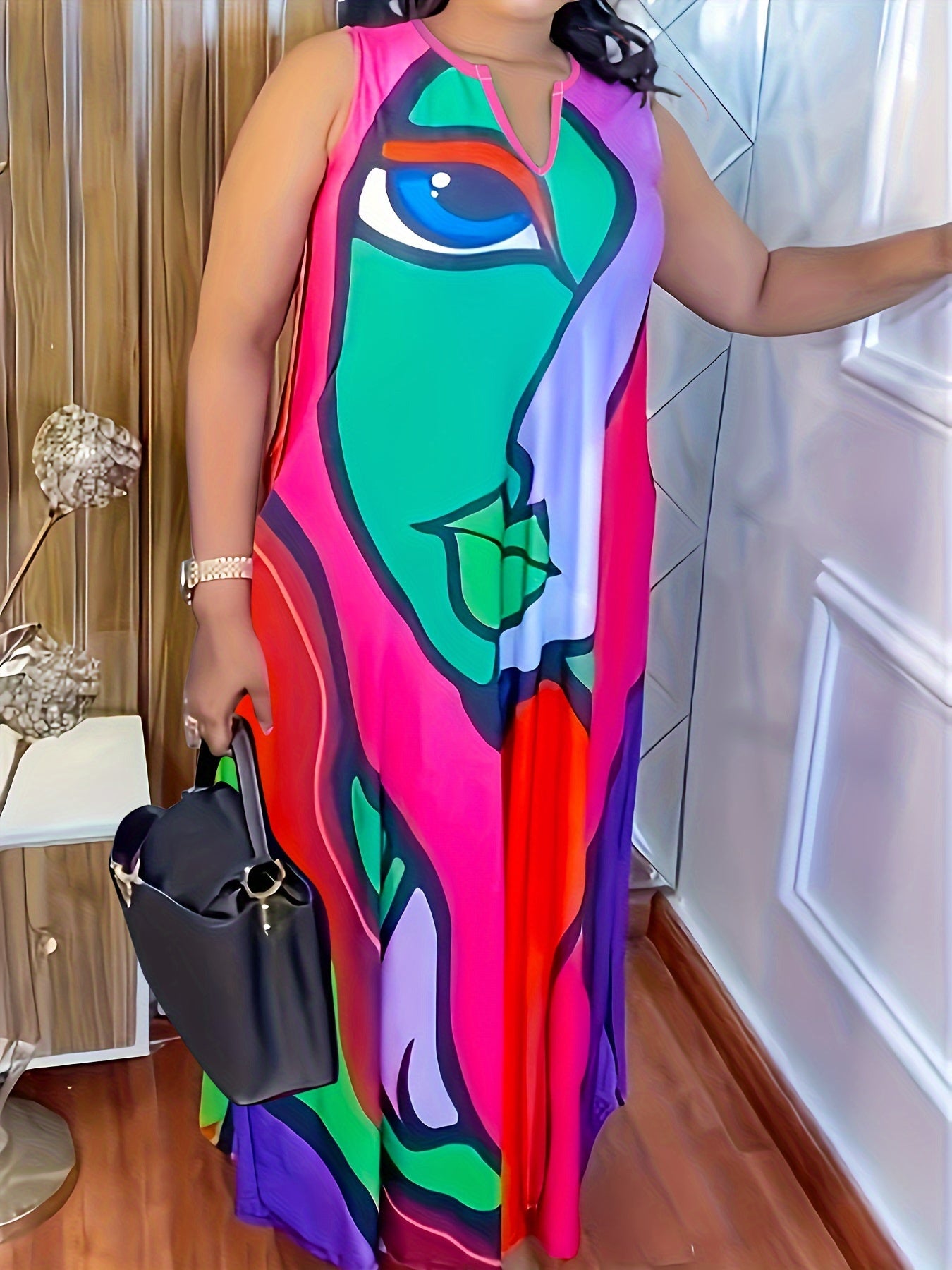  Abstract Figure Print Maxi Tank Dress