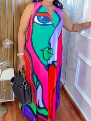  Abstract Figure Print Maxi Tank Dress