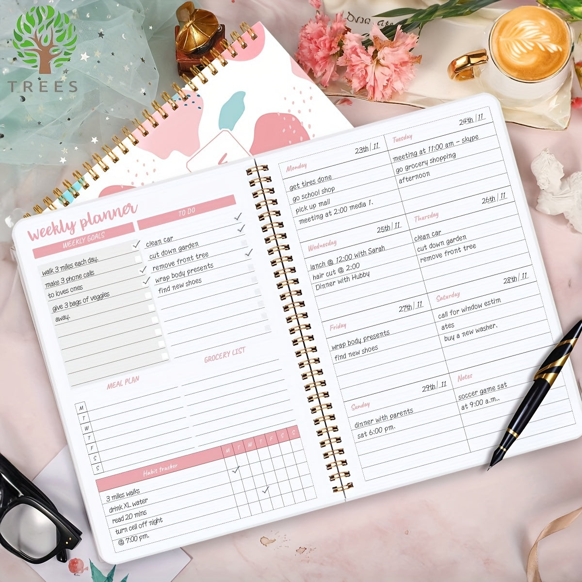 Undated Daily Weekly Planner Notebook With Habit Tracker To Do List And Goals