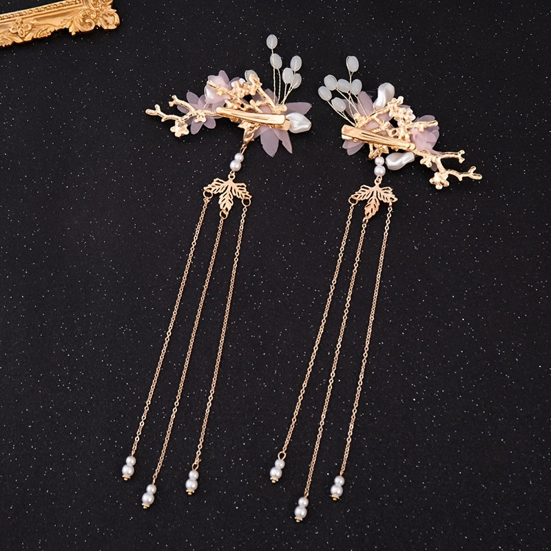 Flower Pearl Hair Clip Headpiece Fringed Pair Clip Daily Accessories