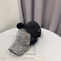 Rhinestone Sparkly Trucker Hat Breathable Baseball Cap For Women