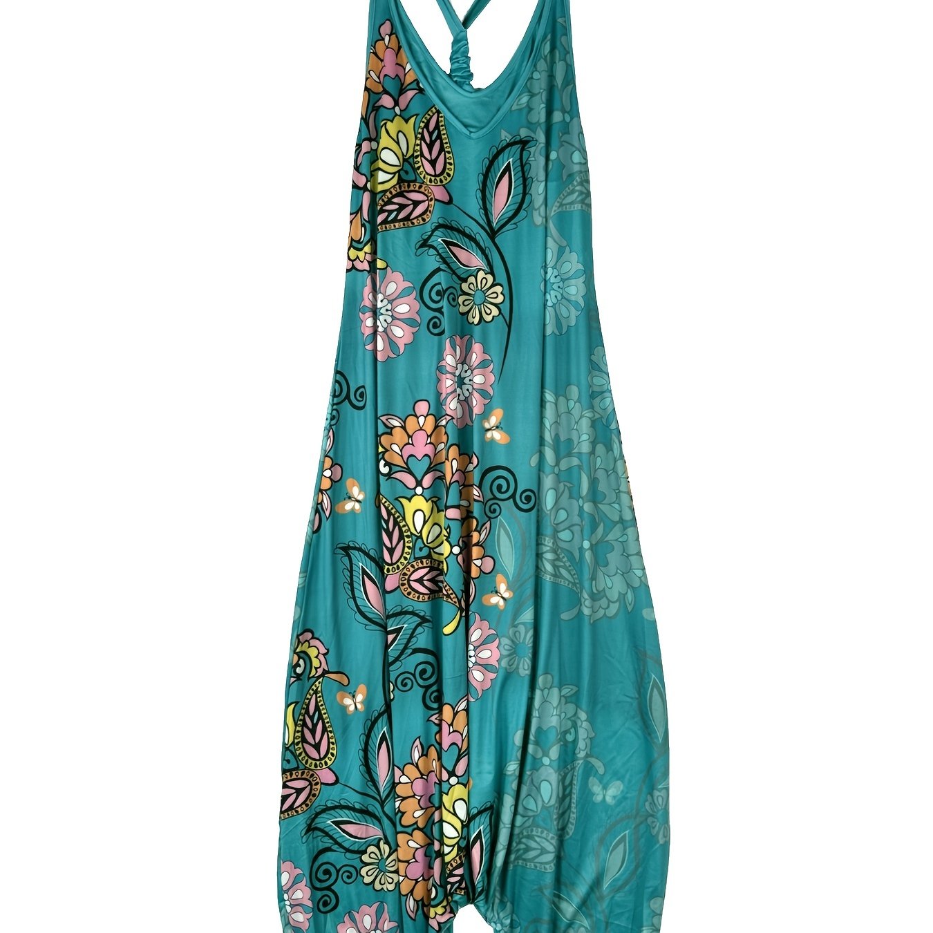  Paisley Print V Neck Boho Jumpsuit