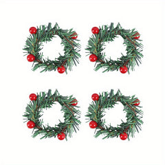 Plastic Napkin Ring Christmas Red Fruit Pine Needle Wreath Napkin Buckle