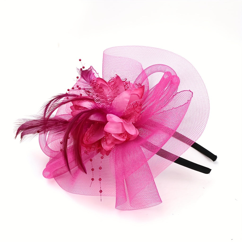 Red Mesh Flower Fascinator Vintage Pillbox Hat Hair Clip