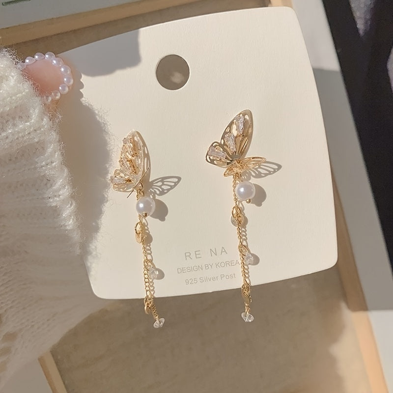 Butterfly Zircon Tassel Earrings 14K Plated Women Party Favors