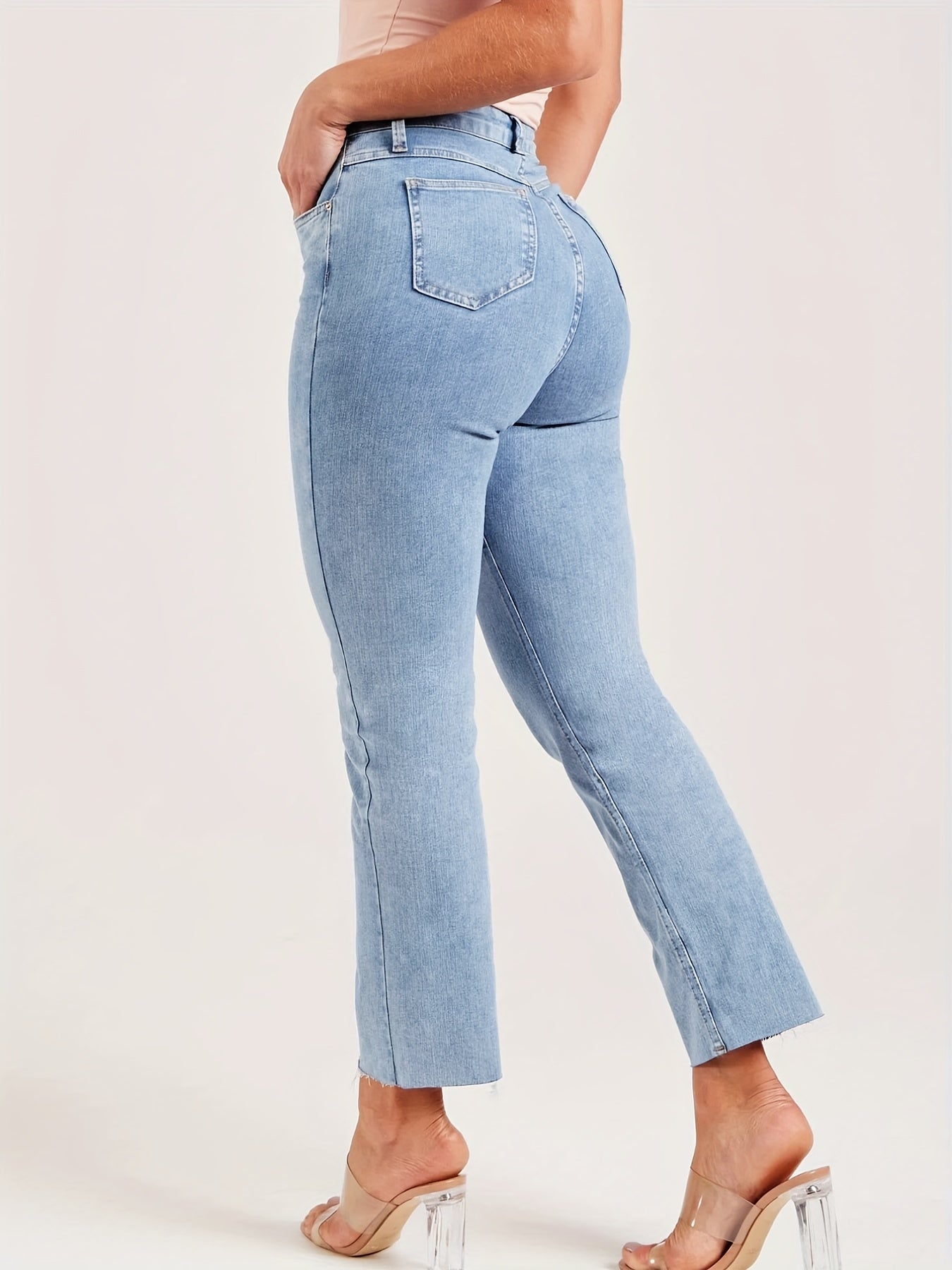 Medium Stretch Slim Fit Cropped Jeans Solid Washed Denim Pants
