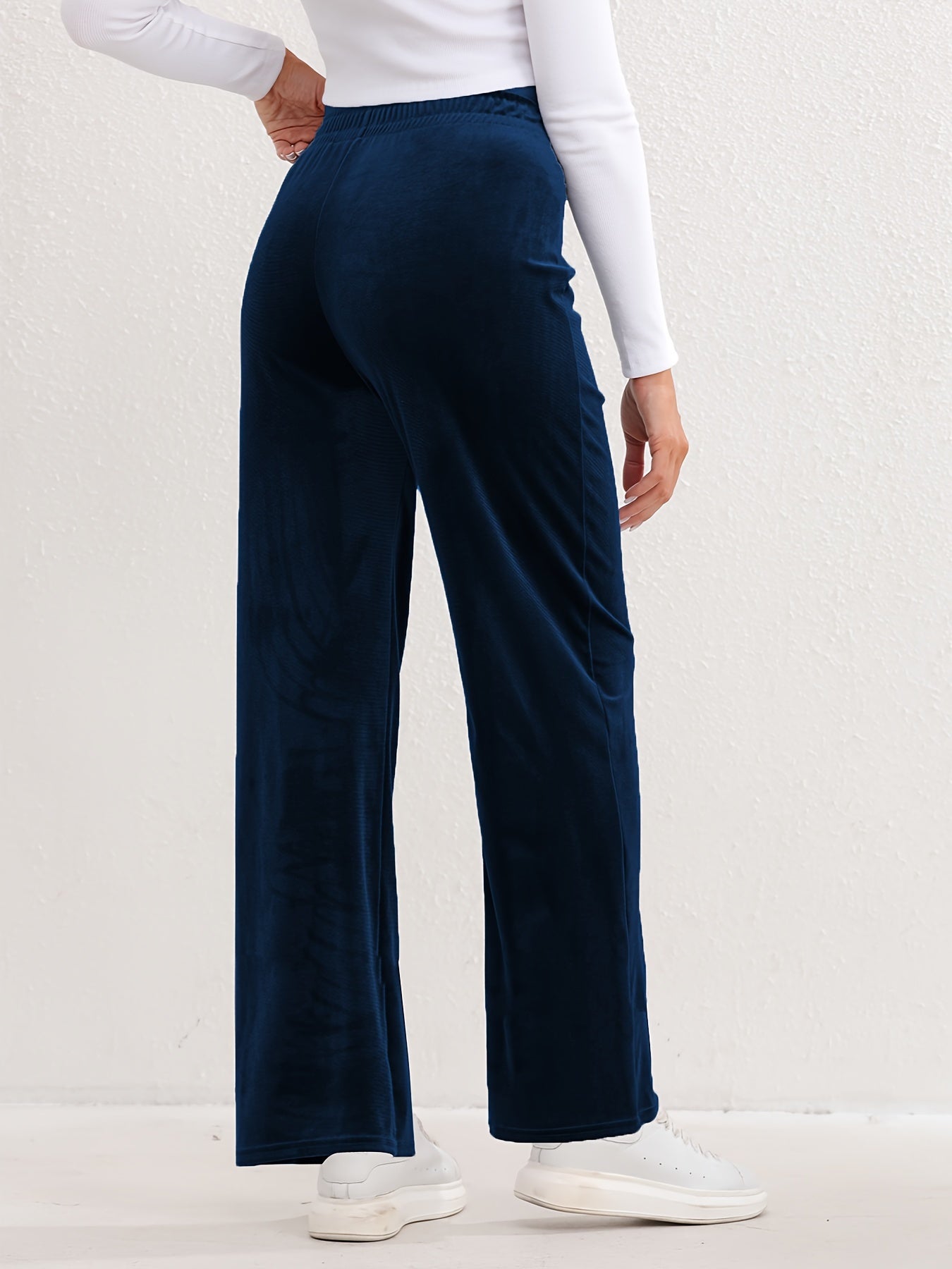Elastic High Waist Sports Pants Wide Legs Stretchy Trousers