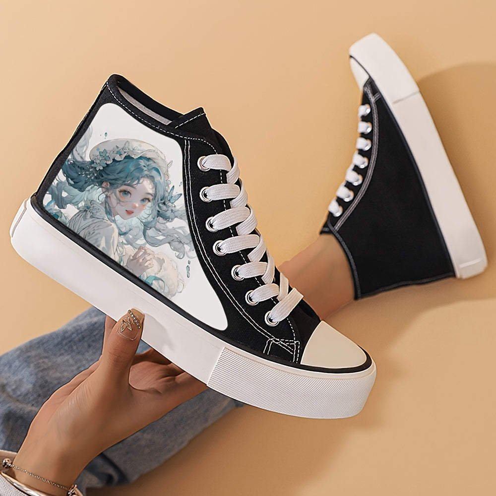 Anime Girl Pattern Lightweight High Top Breathable Canvas Sneakers