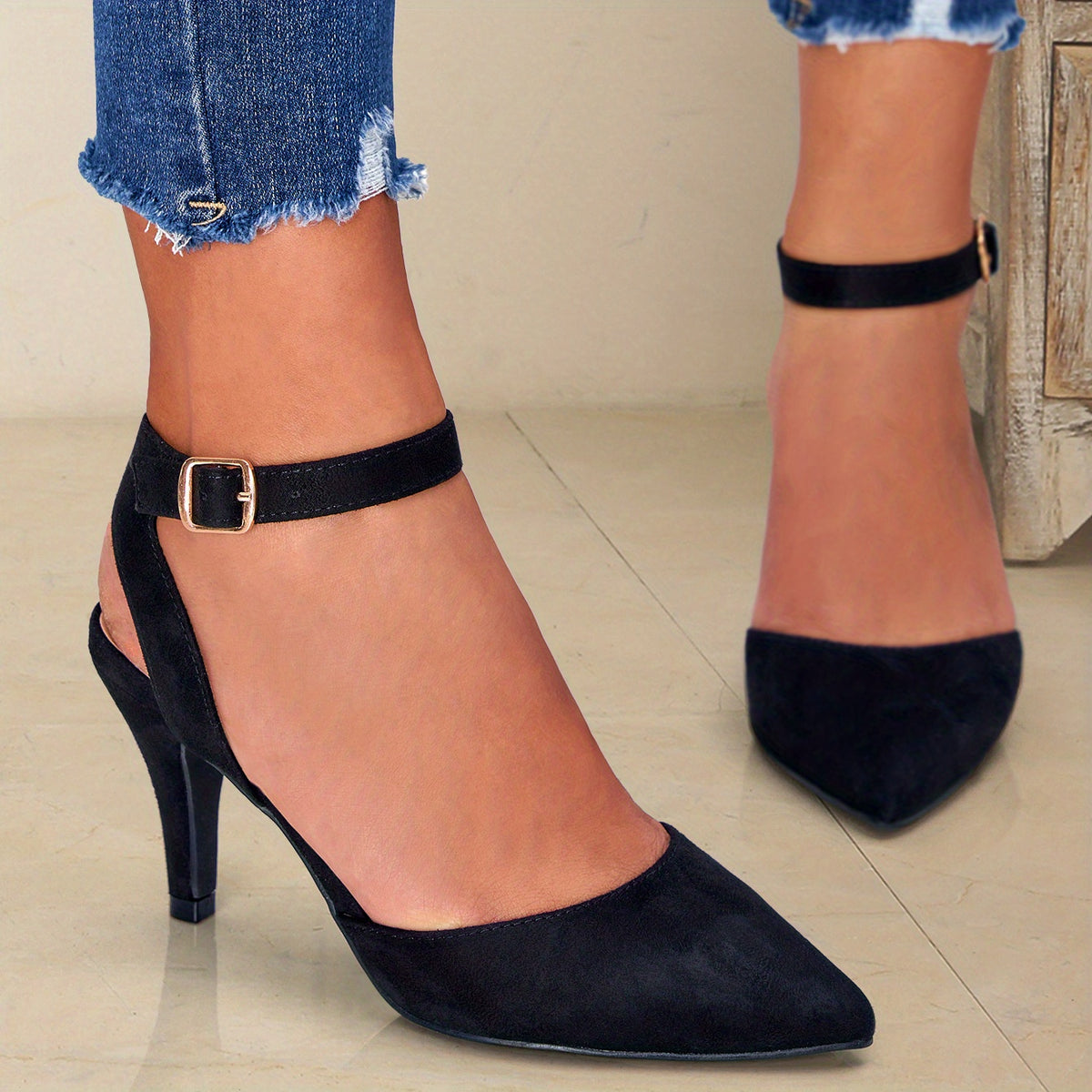 Women's Ankle Strap High Heels Pointed Toe Stiletto Pumps