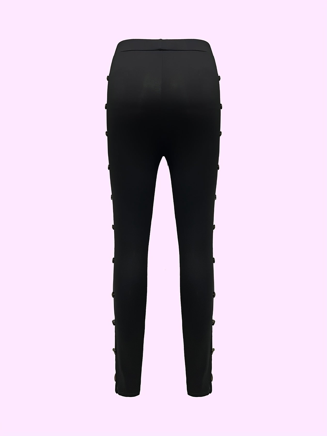  Solid Button Decor Leggings with Stretch