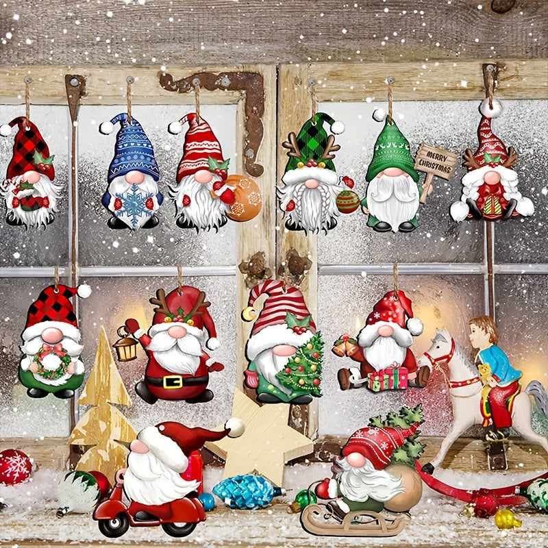 12pcs Wooden Santa Claus Christmas Ornaments DIY Decoration