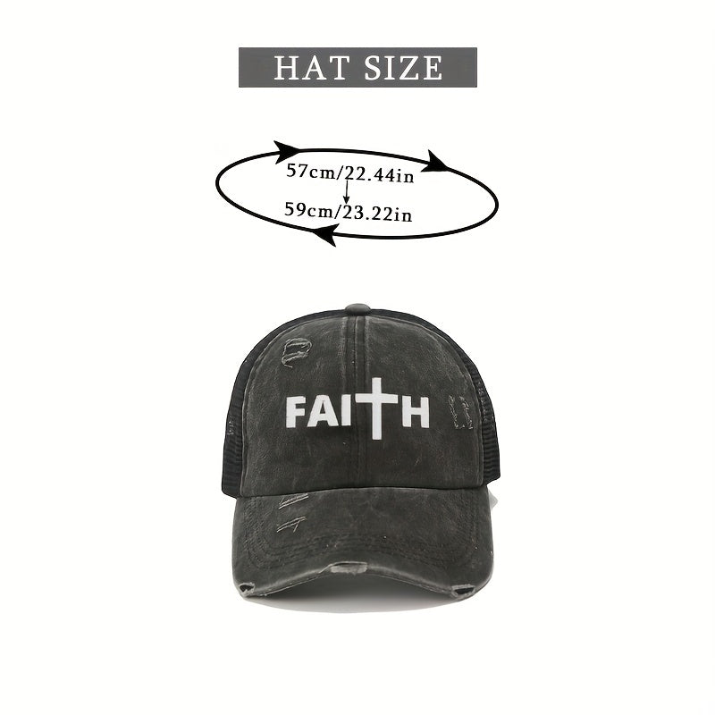 FAITH Ponytail Trucker Hat Washed Distressed Baseball Cap
