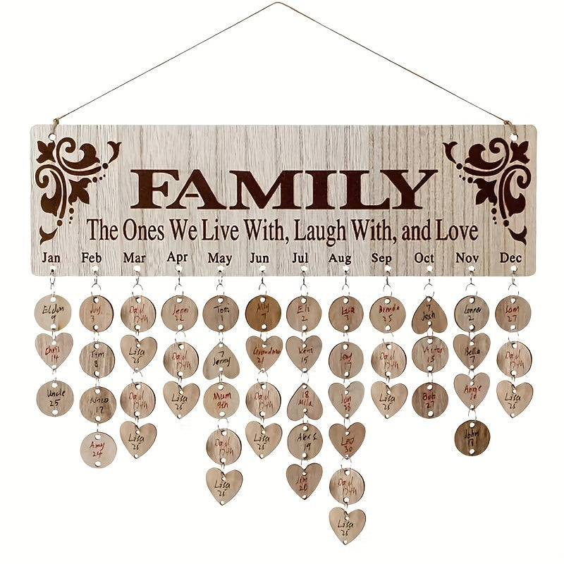Family Birthday Board Hanging Sign with 100 Wooden Labels