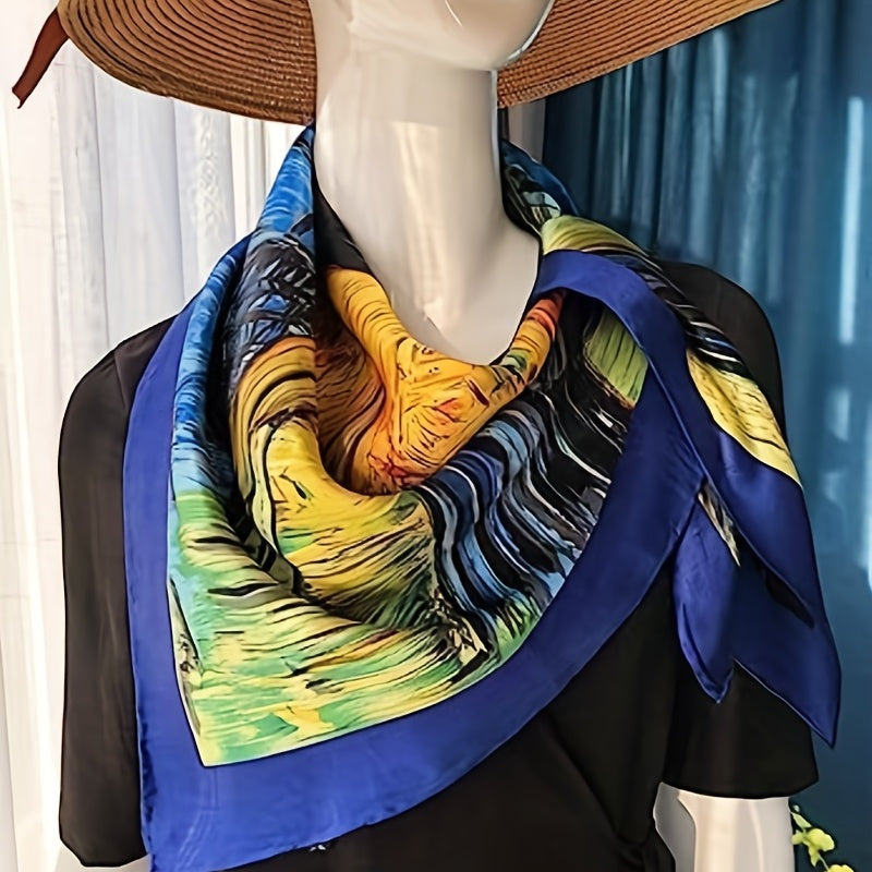 Silk Feeling Square Scarf Fashionable Printed Satin Scarf