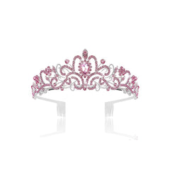 Pink Crystal Tiara Crown Women Girls With Combs