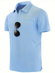 Men's Casual Solid Lapel 1 4 Button Short Sleeve Shirt