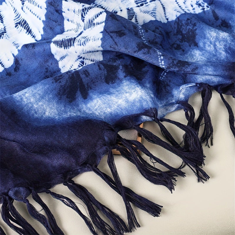 Vintage Snowflake Scarf Dark Warm Fringed Shawl Wrap