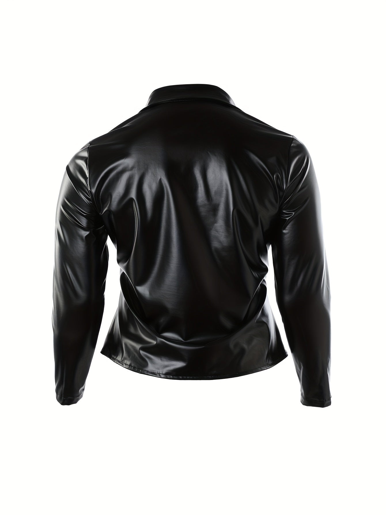  Faux Leather Studded Long Sleeve Button Up Shirt