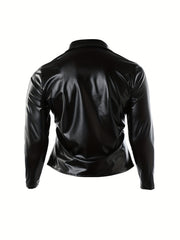  Faux Leather Studded Long Sleeve Button Up Shirt