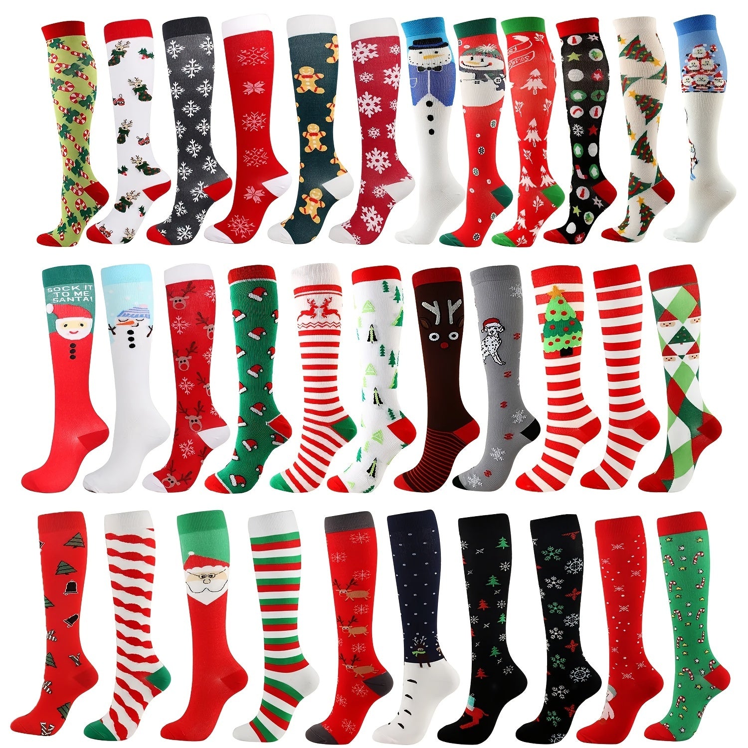 1pair Christmas Element Compression Stockings for Outdoor Activities