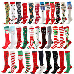 1pair Christmas Element Compression Stockings for Outdoor Activities