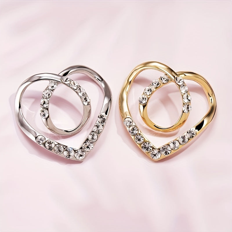 2pcs Heart Shape Scarf Buckle Rhinestone Clothing Ring