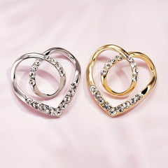 2pcs Heart Shape Scarf Buckle Rhinestone Clothing Ring