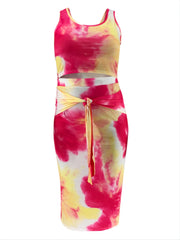  Tie Dye Tank Crop Top & Pencil Skirt Set Women's Plus High Stretch 2pc
