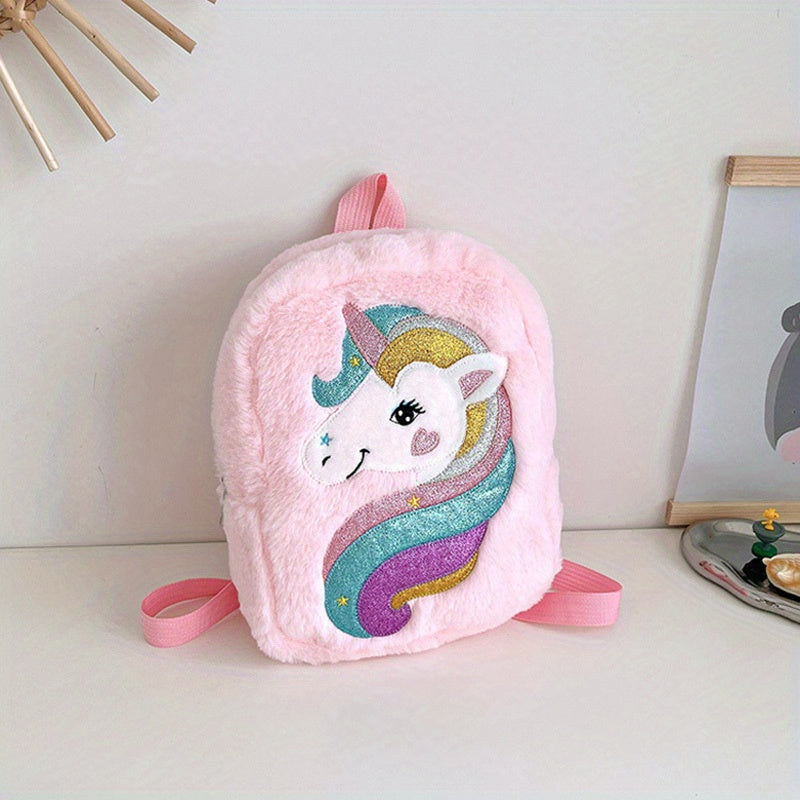 Kids Unicorn Cartoon Plush Backpack with Large Capacity