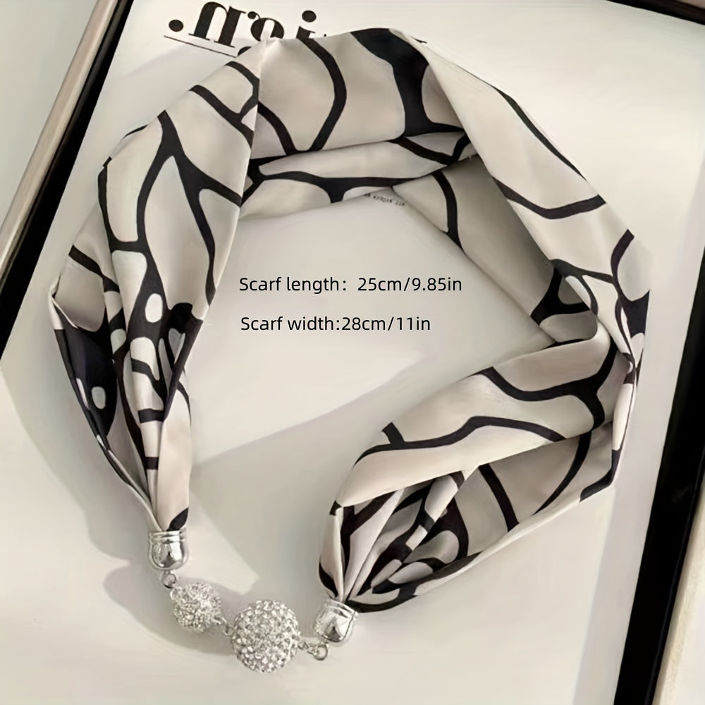 Magnetic Buckle Skinny Scarf Rhinestone Decor Necklace Neckerchief