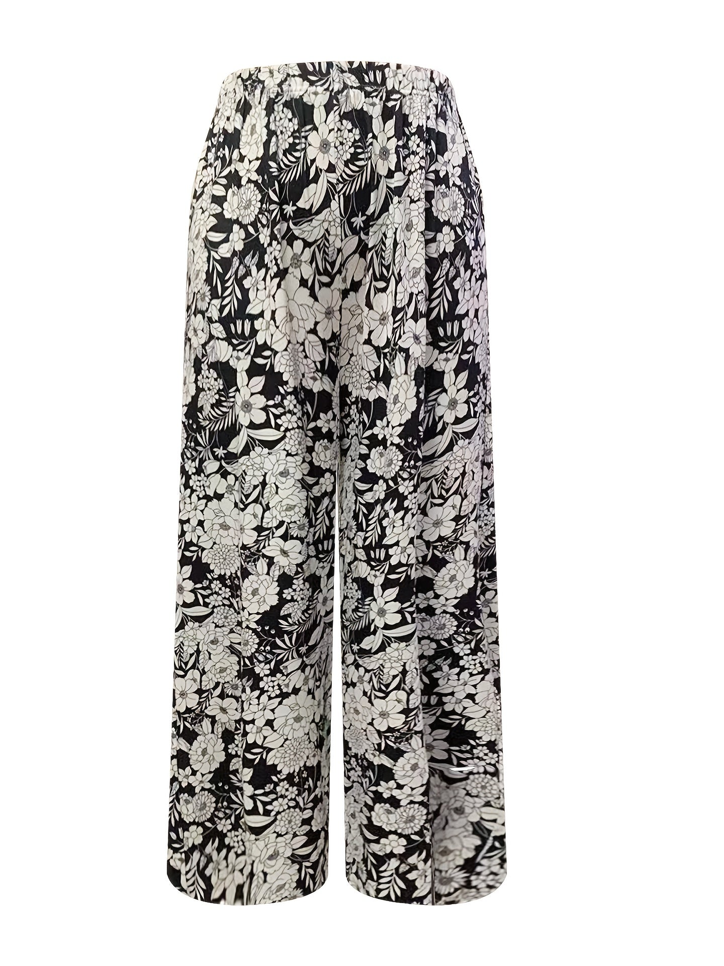  Boho Pants Women's Plus Allover Floral Print Wide Leg Trousers