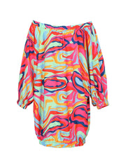 Abstract Print Lantern Sleeve Off Shoulder Dress