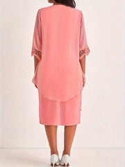  Solid Contrast Lace Trim Dress