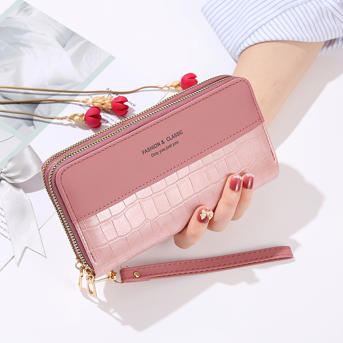 Crocodile Pattern Long Wallet Zipper Purse Clutch Bag