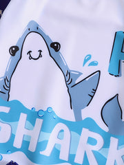 2pcs Boys Shark Graphic Swimsuit Set for Beach Vacation