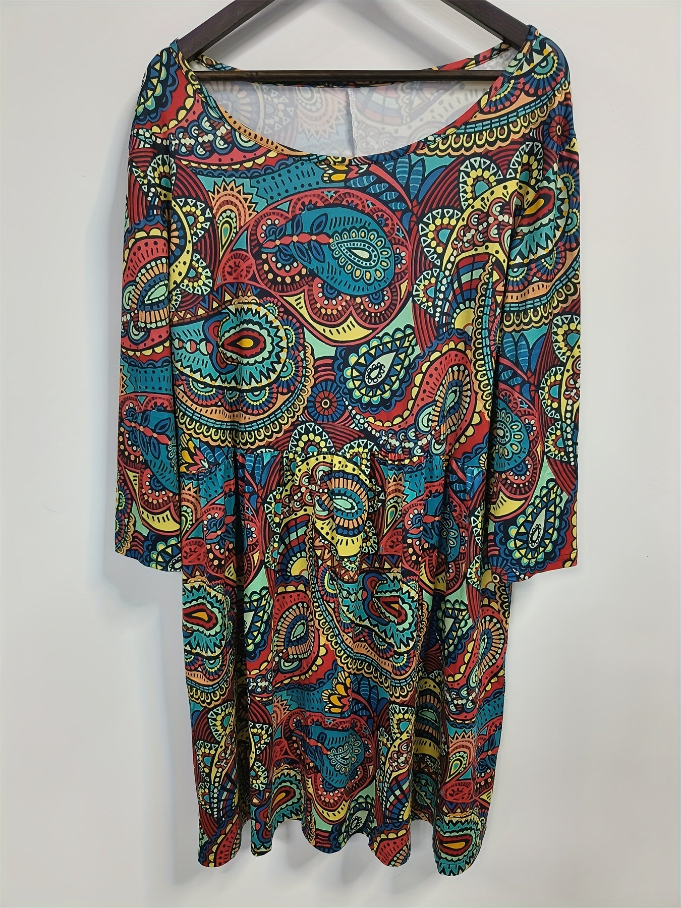  Boho Dress Women's Plus Paisley Print Half Sleeve