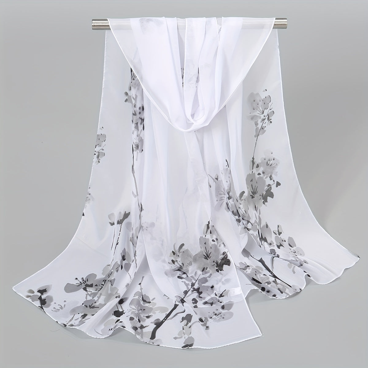 Chiffon Silk Scarf Print Retro Warm Shawl for Women