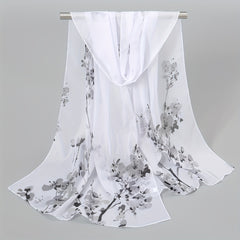 Chiffon Silk Scarf Print Retro Warm Shawl for Women