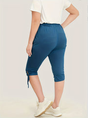 Solid Drawstring Skinny Capris Leggings Casual Crop Leggings