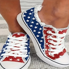 Women's Star Pattern Canvas Shoes Casual Lace Up Low Top Lightweight Shoes
