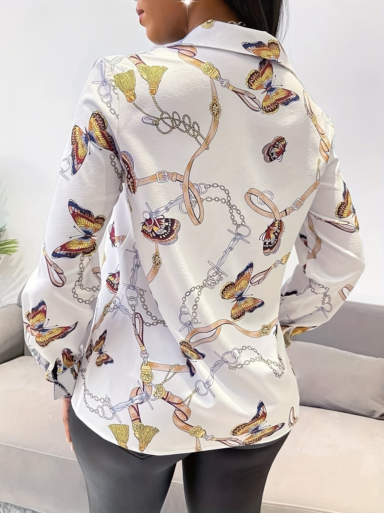  Butterfly Print Long Sleeve Shirt Top