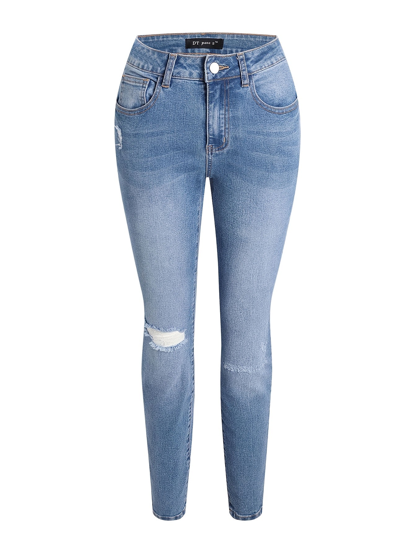 Women's Plus Washed Ripped Button Fly Skinny Jeans