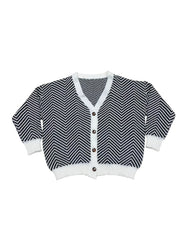 Chevron Print Button Up V Neck Cardigan