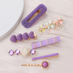 7pcs Heart Butterfly Hair Clip Multicolor Rhinestone Purple Hair Accessories