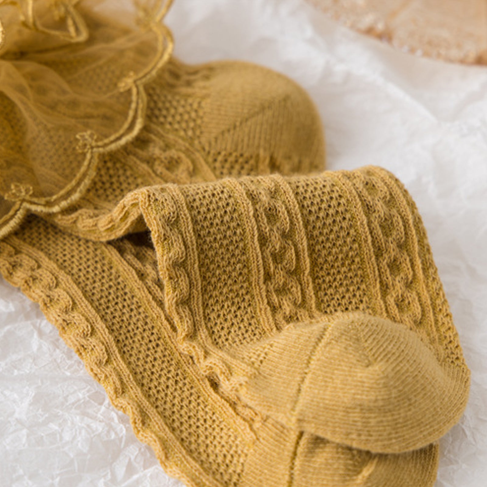 5 Pairs Girls Lace Brim Cotton Knit Socks for Autumn and Spring