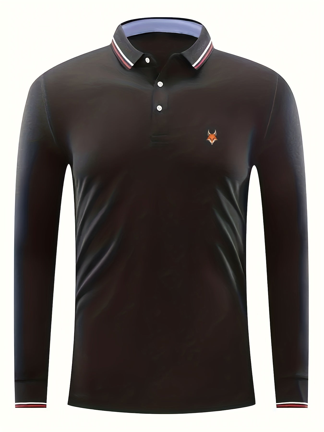 Fox Print Men's Casual Button Up Long Sleeve Lightweight Polo Shirt