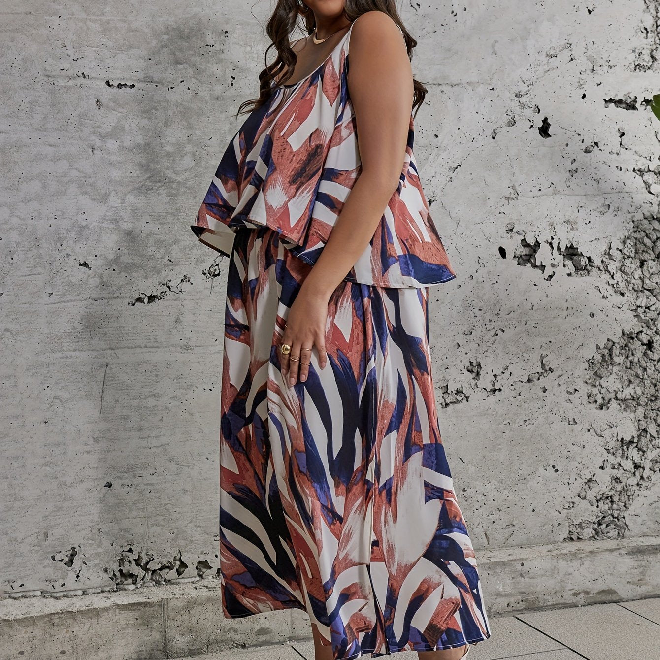  Ink Painting Print Cami Top & Split Skirt Set