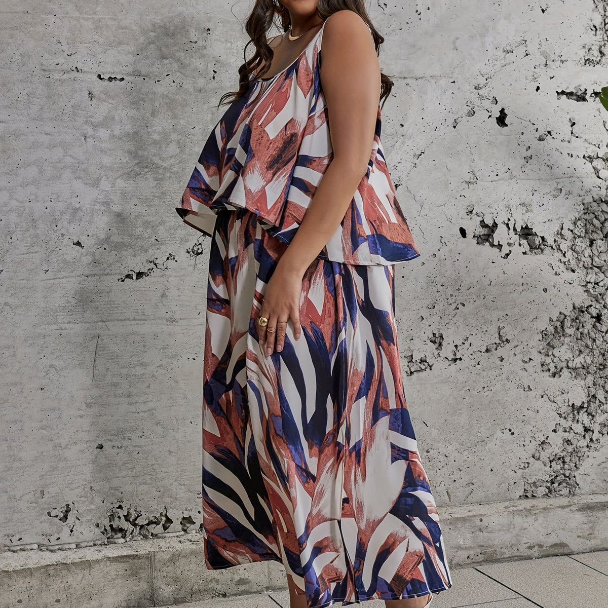  Ink Painting Print Cami Top & Split Skirt Set