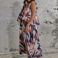  Ink Painting Print Cami Top & Split Skirt Set