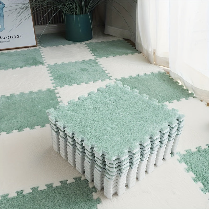 12pcs Soft Interlocking Foam Mats Fluffy Carpet Tiles Plush Flooring